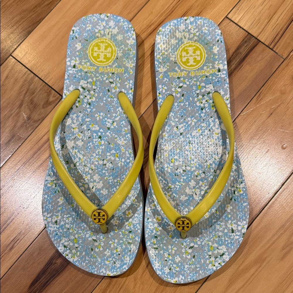 Tory Burch Yellow and Blue Floral Sandals